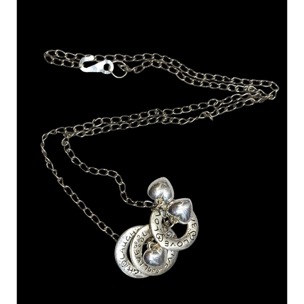 Live Laugh Love Ring And Heart Charm Silver Tone Necklace